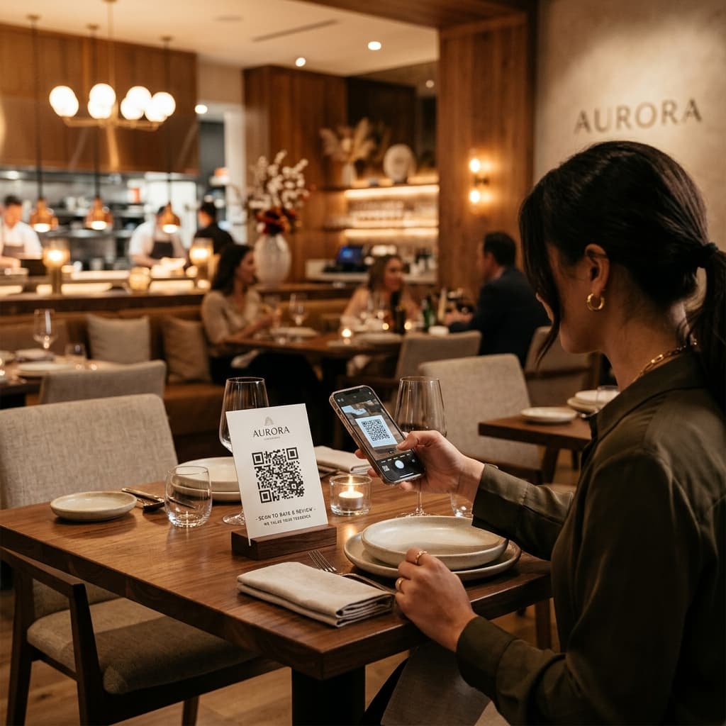 A guest scanning a QR code for restaurant feedback